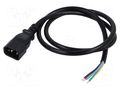 Cable; 3x1mm2; IEC C14 male,wires; PVC; 1m; black; 10A; 250V LIAN DUNG SN13-3/10/1.0BK