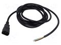 Cable; 3x1mm2; IEC C14 male,wires; PVC; 1.8m; black; 10A; 250V LIAN DUNG SN13-3/10/1.8BK
