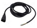 Cable; 3x1mm2; IEC C14 male,wires; PVC; 3m; black; 10A; 250V LIAN DUNG SN13-3/10/3BK