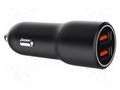 USB power supply; USB A socket x2; Sup.volt: 12÷24VDC; 36W; black GEMBIRD TAUCA2QC36CAR01