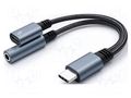 Cable; Jack 3.5mm socket,USB C socket,USB C plug; 0.1m; black QOLTEC QOLTEC-51785