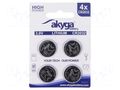 Battery: lithium; CR2032,coin; 3V; 210mAh; non-rechargeable; 4pcs. AKYGA BATTERY BAT-CR2032/A-B4