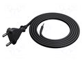 Cable; 2x0.5mm2; CEE 7/16 (C) plug,wires; PVC; 1.5m; black; 2.5A PLASTROL W-97136