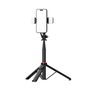 Selfie stick WC12YDS 1.3m aluminum alloy telescopic tripod with dual lamp and phone holder - black, Hurtel 5907769360633 5907769360633