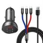 Ładowarka samochodowa Baseus z wyświetlaczem 24W + kabel USB 3w1 Baseus Three Primary Colors 1,2m, Baseus TZCCBX-0G