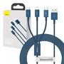 USB cable 3in1 Baseus Superior Series, USB to micro USB / USB-C / Lightning, 3.5A, 1.5m (blue), Baseus CAMLTYS-03