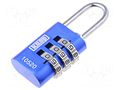 Padlock; shackle,combination code; aluminium; A: 22mm; B: 20mm KASP KA-K10520BLUD