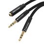 Cable audio mini jack 3.5mm female to 2x mini jack 3.5 mm male Vention BBLBAB 0.6m (black), Vention BBLBAB