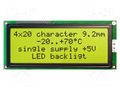 Display: LCD; alphanumeric; STN Positive; 20x4; yellow-green; LED DISPLAY VISIONS EAW204-BNLED