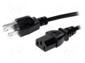 Cable; 3x18AWG; IEC C13 female,NEMA 5-15 (B) plug; PVC; 1.5m LIAN DUNG SN22-3/18/1.5BK