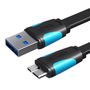 Flat USB 3.0 A to Micro-B cable Vention VAS-A12-B050 0.5m Black, Vention VAS-A12-B050