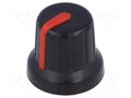 Knob; miniature,with pointer; Øshaft: 6.35mm; black; Pointer: red SR PASSIVES GTC6D3-16X14-C