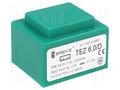 Transformer: encapsulated; 6VA; 230VAC; 6V; 1A; PCB; IP00; TEZ BREVE TUFVASSONS TEZ6/D/6V