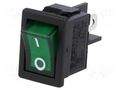 ROCKER; DPST; Pos: 2; ON-OFF; 6A/250VAC; green; neon lamp; R13-73-AC SCI RS1373CBG2N2