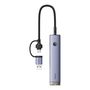 Hub 4in1 Baseus UltraJoy USB-A&USB-C to 3xUSB3.0+USB-C+RJ45 (grey), Baseus B0005280B811-14