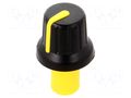 Knob; with pointer; ABS; Øshaft: 6mm; Ø15.8x13.8mm; black; push-in SR PASSIVES GMN-4P1.5-YL