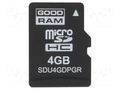 Memory card; industrial; microSD,pSLC; UHS I U1; 4GB; -40÷85°C GOODRAM INDUSTRIAL SDU4GDPGRB