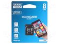 Memory card; microSDHC; R: 15MB/s; W: 4MB/s; Class 4; 8GB; adapter GOODRAM M40A-0080R11