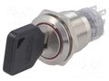 Switch: key switch; Stabl.pos: 3; Contacts: 3PST; Ø19mm; Key: flat ONPOW V19-KEY-31-S