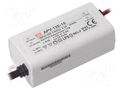 Power supply: switching; LED; 12W; 15VDC; 0.8A; 180÷264VAC; IP42 MEAN WELL APV-12E-15