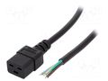 Cable; 3x1.5mm2; IEC C19 female,wires; PVC; Len: 1.8m; black; 16A LIAN DUNG SN26-3/15/1.8BK