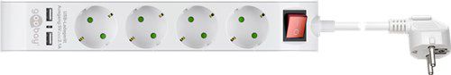 4-Way Power Strip with Switch and USB, white, 1.4 m - connect up to 2x USB and 4x electronic devices at once 55481