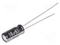 Capacitor: electrolytic; THT; 10uF; 63VDC; Ø5x11mm; Pitch: 2mm; ±20% PANASONIC EEUEB1J100S