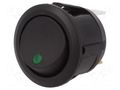 ROCKER; SPST; Pos: 2; ON-OFF; 20A/14VDC; green; LED,point; 14V; 50mΩ SCI R13-112B2-02-BBG