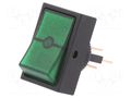 ROCKER; SPST; Pos: 2; ON-OFF; 30A/12VDC; green; neon lamp; 50mΩ SCI R13-207B-01-BG