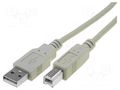 Cable; USB 2.0; USB A plug,USB B plug; nickel plated; 1.8m; grey DIGITUS AK-300105-018-E