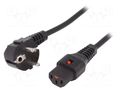 Cable; CEE 7/7 (E/F) plug angled,IEC C13 female; PVC; 1m; black IEC LOCK IEC-EL249S