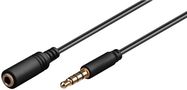 Headphone and Audio AUX Extension Cable, 4-pin 3.5 mm Slim, CU, 1 m, black - 3.5 mm male (4-pin, stereo) > 3.5 mm female jack (4-pin, stereo) 62477