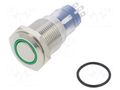 Switch: vandal resistant; DPDT; 3A/250VAC; IP67; ON-(ON); green BULGIN MP0045/1E2GN012S