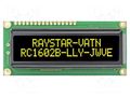 Display: LCD; alphanumeric; VA Negative; 16x2; 80x36x13.2mm; LED RAYSTAR OPTRONICS RC1602B-LLY-JWVE