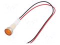 Indicator: LED; flat; yellow; 12VDC; 12VAC; Ø10mm; cables; 200mm NINIGI IND10P-12Y-W