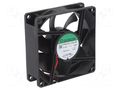 Fan: DC; axial; 24VDC; 80x80x25mm; 56.06m3/h; 28dBA; ball; 2600rpm SUNON EF80252B3-A99-A