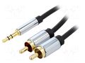 Cable; Jack 3.5mm 3pin plug,RCA plug x2; 5m; black; Øcable: 3.8mm VENTION BCFBJ