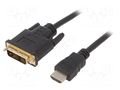Cable; DVI-D (18+1) plug,HDMI plug; PVC; 4.5m; black; 30AWG GEMBIRD CC-HDMI-DVI-15