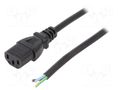 Cable; 3x0.75mm2; IEC C13 female,wires; PVC; 1m; black; 10A; 250V LIAN DUNG SN31-3/07/1BK