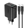 Acefast 2in1 wall charger 2x USB-C / USB-A 65W, PD, QC 3.0, AFC, FCP (set with USB-C 1.2m cable) black (A13 black), Acefast 6974316280279