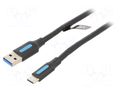 Cable; USB 3.0; USB A plug,USB C plug; nickel plated; 0.25m; PVC VENTION COZBC