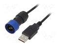 Cable; USB Buccaneer; USB A plug,USB B micro plug; IP68; 2m BULGIN PXP4040/B/2M00