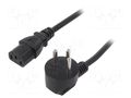 Cable; 3x0.75mm2; IEC C13 female,IS1-16P (H) plug angled; PVC LIAN DUNG SN32-3/07/1BK