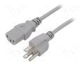 Cable; 3x18AWG; IEC C13 female,NEMA 5-15 (B) plug; PVC; 1.8m LIAN DUNG SN22-3/18/1.8GY