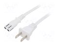 Cable; 2x18AWG; IEC C7 female,NEMA 1-15 (A) plug; PVC; 3m; white LIAN DUNG SN36-2/18/3WH