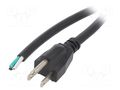 Cable; 3x16AWG; NEMA 5-15 (B) plug,wires; PVC; 1.5m; black; 13A LIAN DUNG S21-3/16/1.5BK