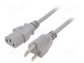 Cable; 3x18AWG; IEC C13 female,NEMA 5-15 (B) plug; PVC; 3m; grey LIAN DUNG SN22-3/18/3GY