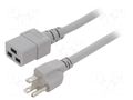 Cable; 3x14AWG; IEC C19 female,NEMA 5-15 (B) plug; PVC; 1.8m LIAN DUNG SN318-3/14/1.8GY