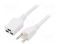 Cable; 3x14AWG; IEC C19 female,NEMA 5-15 (B) plug; PVC; 2m; white LIAN DUNG SN318-3/14/2.0WH