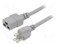 Cable; 3x14AWG; IEC C19 female,NEMA 5-15 (B) plug; PVC; 5m; grey LIAN DUNG SN318-3/14/5.0GY